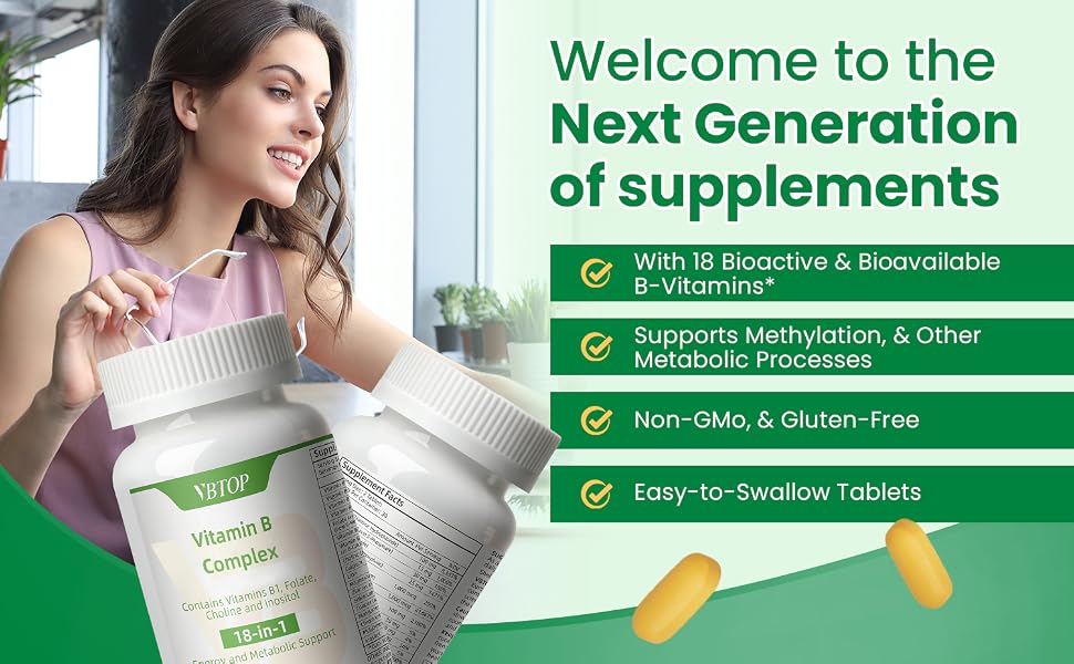 VBTOP Vitamin B Complex, with Vitamins B1, B2, B3, B5, B6, B12 60 Tablets feature detail 3