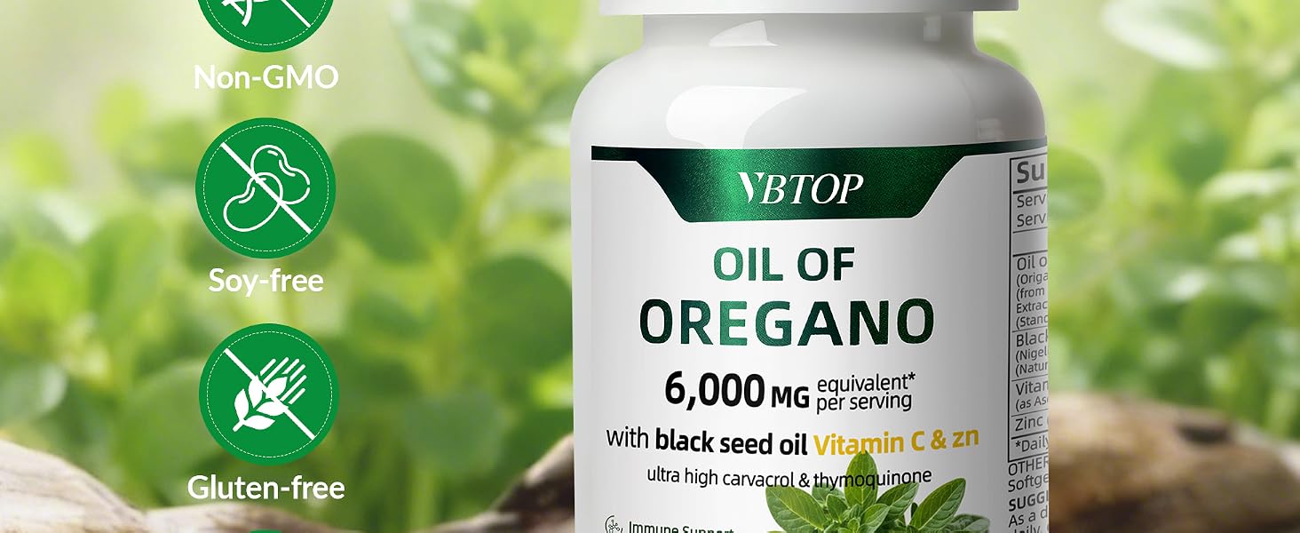 VBTOP Oregano Oil with Black Seed Oil, Vitamin C and Zinc, 90 Softgels feature detail 2