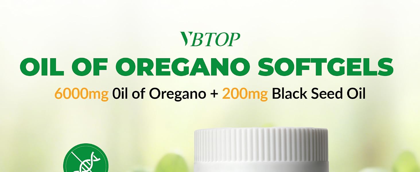 VBTOP 2 Bottles Oregano Oil with Black Seed Oil, Vitamin C and Zinc, 180 Softgels feature detail 1