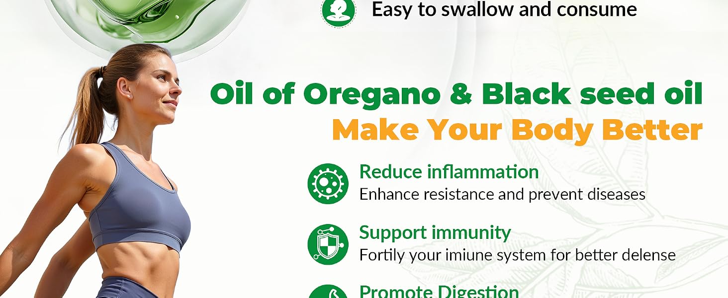 VBTOP 2 Bottles Oregano Oil with Black Seed Oil, Vitamin C and Zinc, 180 Softgels feature detail 5