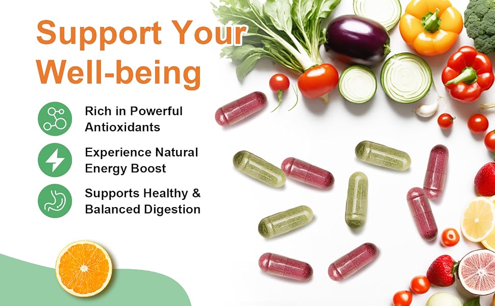 VBTOP Vegetables- Nutritional Supplement, 90 Vegetarian Capsules | A Blend of 19 Natural Whole Vegetables. All-Natural, Fresh superfoods—Rich in Vitamins and Minerals—to Boost Energy Levels. feature detail 3