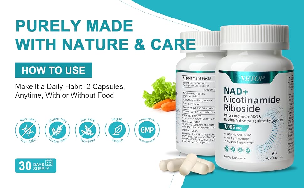 VBTOP NAD+Supplement, with Trans-Resveratrol, Liposomal NAD+ 500 mg - 60 Capsules feature detail 5