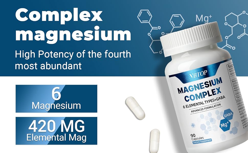 VBTOP Magnesium Complex Supplement, 470mg Sixfold Forms Magnesium 90 Capsules feature detail 1