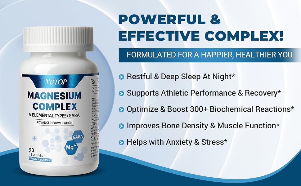 VBTOP Magnesium Complex Supplement, 470mg Sixfold Forms Magnesium 90 Capsules feature detail 3
