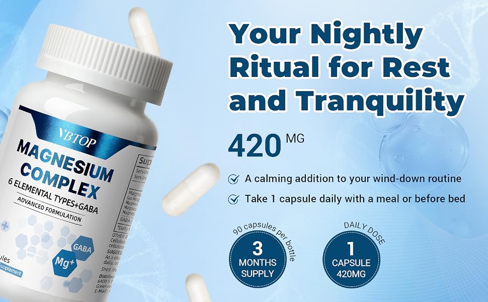 VBTOP Magnesium Complex Supplement, 470mg Sixfold Forms Magnesium 180 Capsules feature detail 4