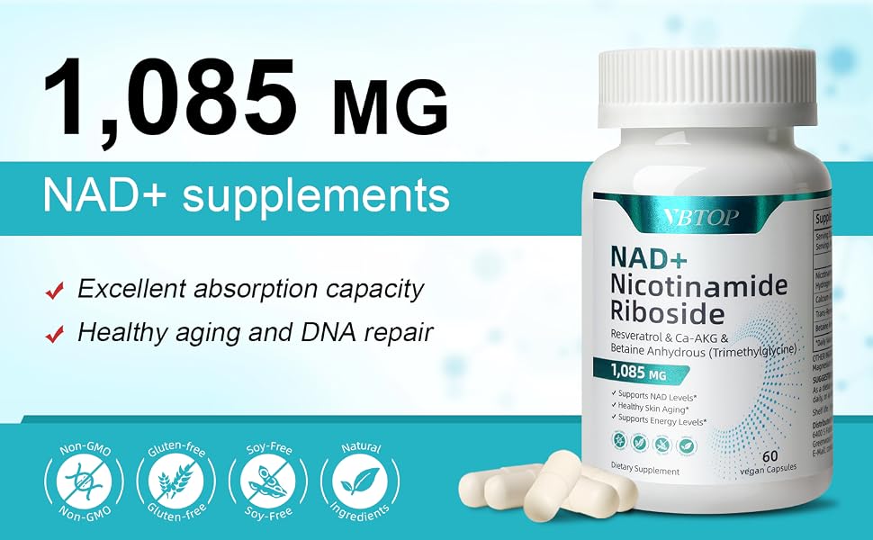 VBTOP NAD+Supplement, with Trans-Resveratrol, Liposomal NAD+ 500 mg ,120 Capsules feature detail 1