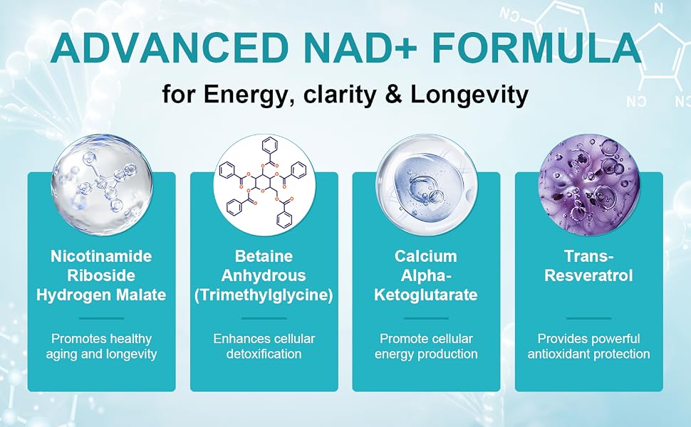 VBTOP NAD+Supplement, with Trans-Resveratrol, Liposomal NAD+ 500 mg ,120 Capsules feature detail 2
