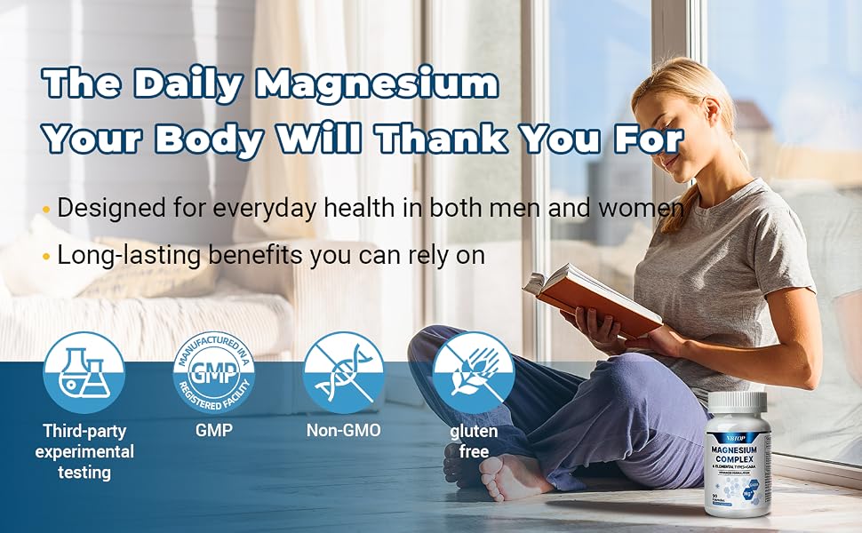 VBTOP Magnesium Complex Supplement, 470mg Sixfold Forms Magnesium 270 Capsules feature detail 5