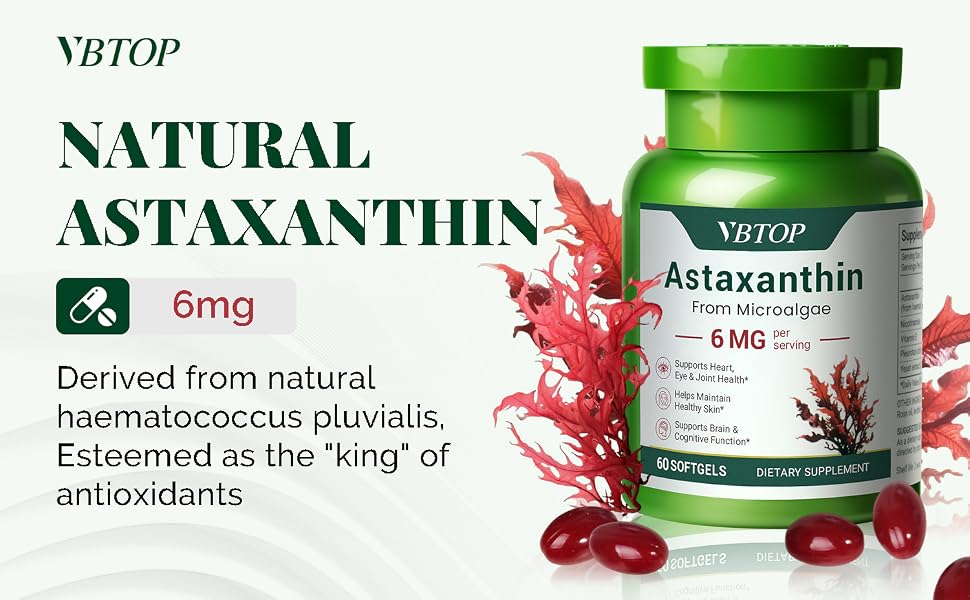 VBTOP Astaxanthin 6 mg Supplement, Natural Antioxidant Supplement, 120 softgels feature detail 1