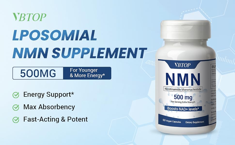 VBTOP NMN (Nicotinamide Mononucleotide) 500mg Supplement, 120 Vegan Capsules feature detail 1