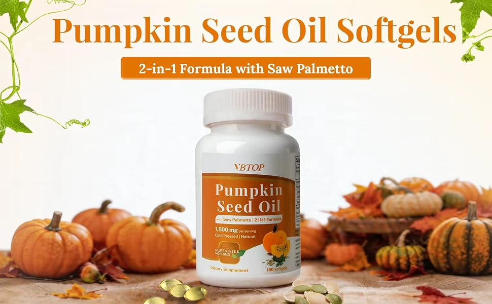 VBTOP Pumpkin Seed Oil & Saw Palmetto, 180 Softgels, Cold-Pressed Virgin Oil feature detail 1