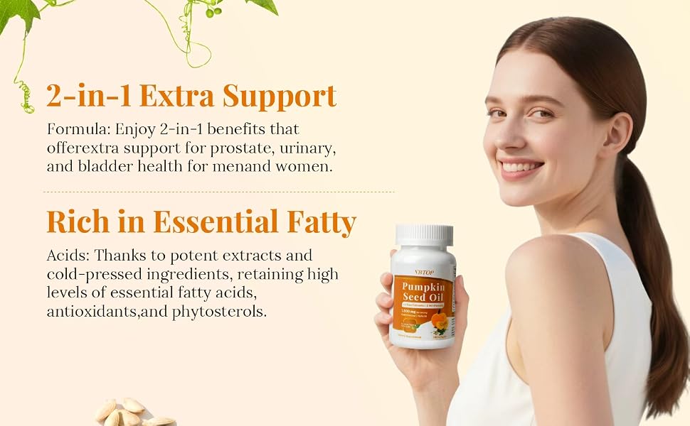 VBTOP Pumpkin Seed Oil & Saw Palmetto, 180 Softgels, Cold-Pressed Virgin Oil feature detail 2