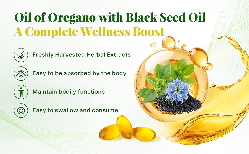 VBTOP Oil of Oregano with Black Seed Oil, 6000mg Per Serving, 180 Softgels feature detail 3