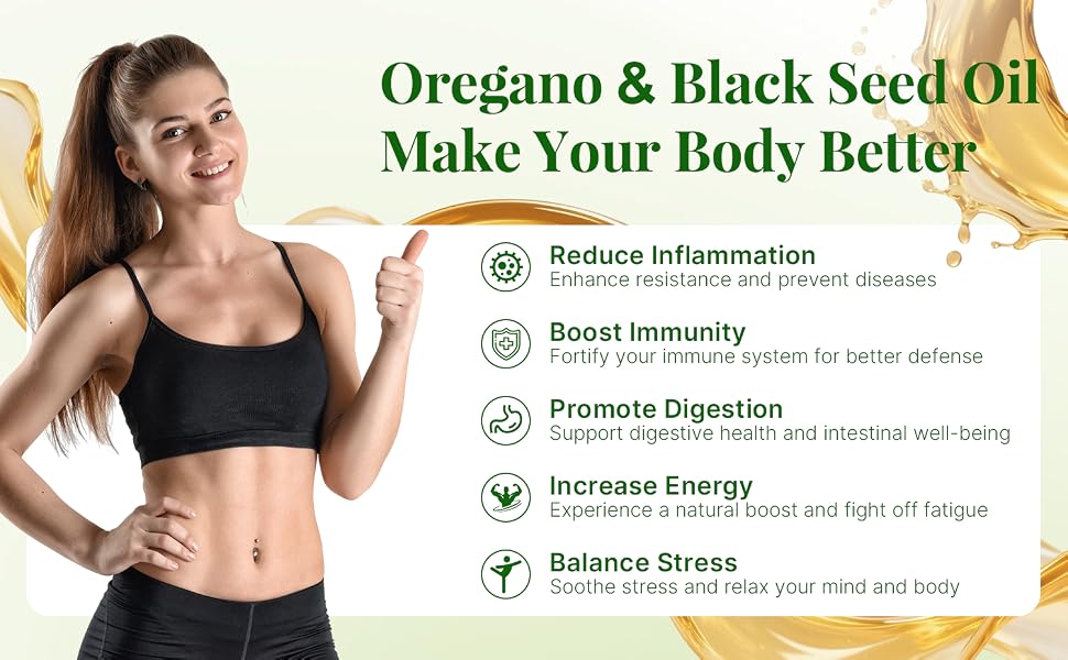 VBTOP Oil of Oregano with Black Seed Oil, 6000mg Per Serving, 180 Softgels feature detail 4