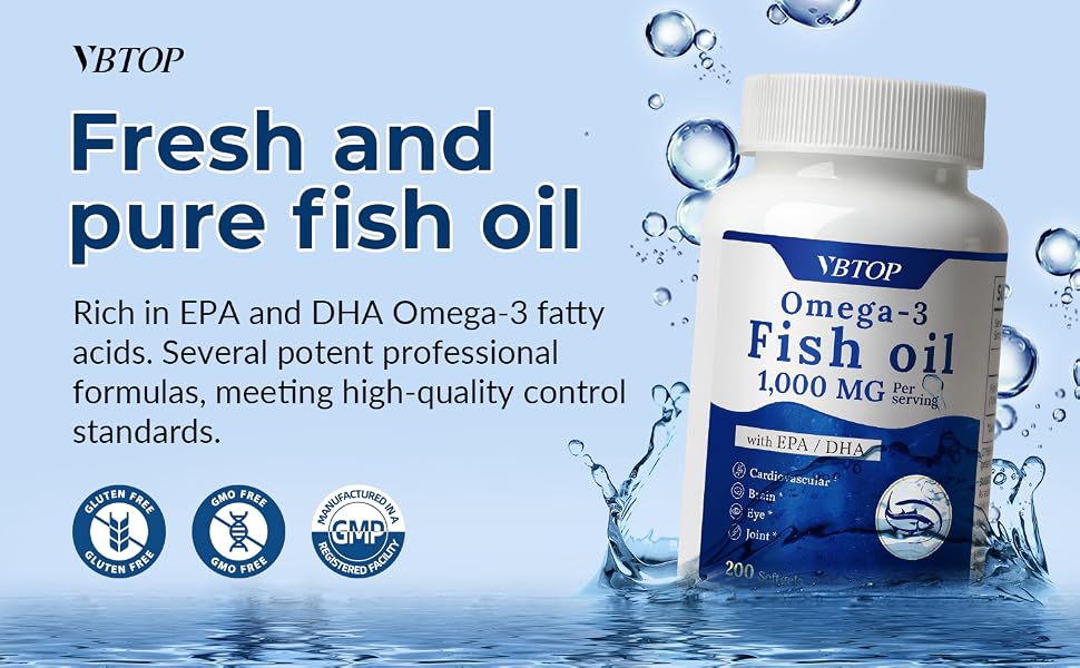 VBTOP Fish Oil Omega 3 Concentrate Supplement 1000 mg, Rich in EPA and DHA feature detail 1