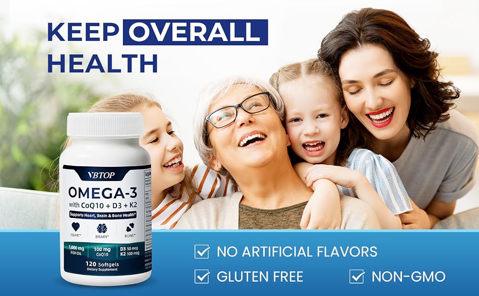 VBTOP Omega‑3 Fish Oil CoQ10 Vitamin D3 K2 MK-7 Heart Support 240 Softgels feature detail 2